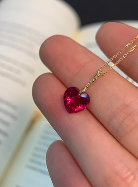 珠宝平替炽热爱心项链925银镀金灵动樱桃红宝吊坠锁骨链