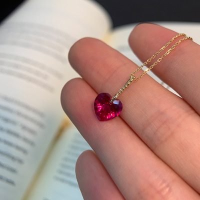 珠宝平替炽热爱心项链925银镀金灵动樱桃红宝吊坠锁骨链