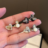 不对称爱心土星耳钉天然白贝果冻星球AB款 耳饰