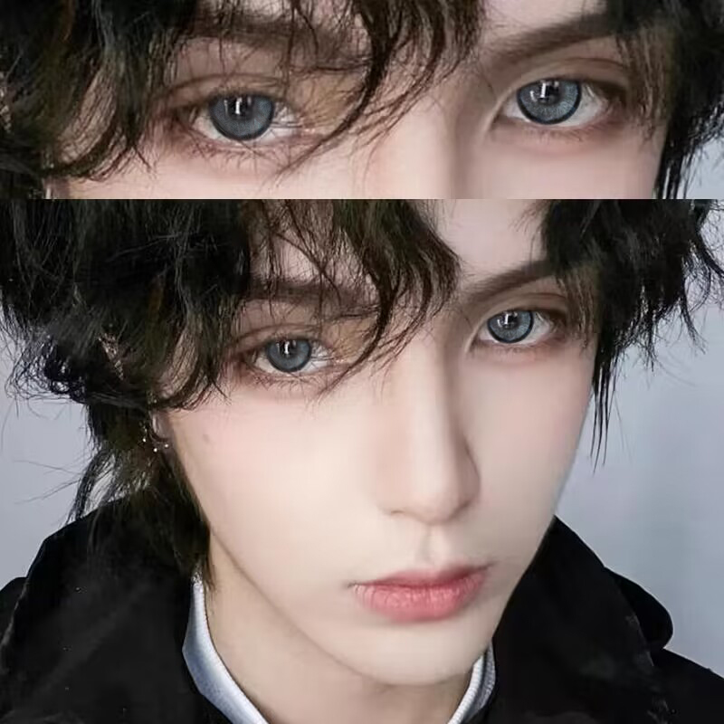 蓝色美瞳男士正品官网旗舰店大小直径微混血带度数男隐形眼镜EJL