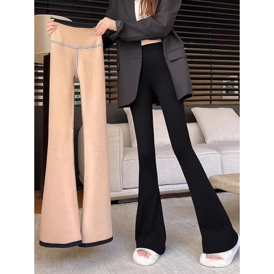 黑色马蹄裤女秋冬加绒2025新款加厚休闲高腰显瘦垂坠感微喇叭裤子