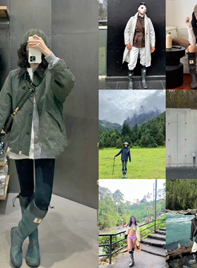 现货正品日本野鸟协会WBSJ 天然橡胶雨鞋雨靴百搭长靴可折叠复古