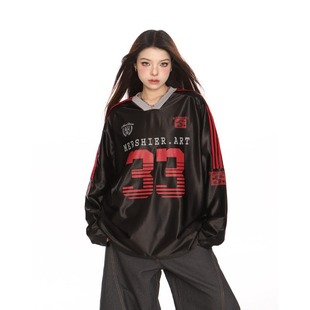 2025春季美式复古球衣长袖T恤男潮牌痞帅炸街上衣卫衣情侣潮宽松