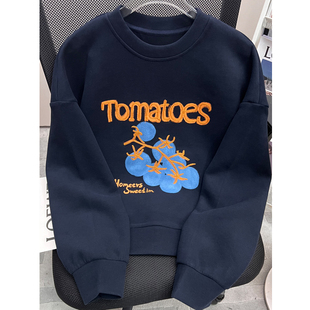 卫衣百搭显瘦番茄保暖卫衣女 韩风oil咩毛圆领长袖 好柿成串