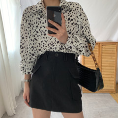Versatile leopard Lantern Sleeve Top + skirt