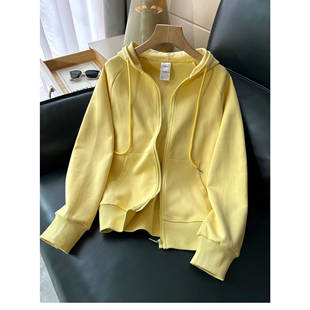 断码 春秋款 清仓1件49 3件99 黄色拉链卫衣外套女连帽 2件79