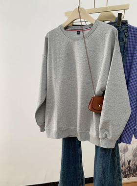 【断码清仓1件25，两件39】灰色卫衣女春秋薄款圆领无帽大码宽松