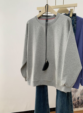 【断码清仓1件25，两件39】灰色卫衣女春秋薄款圆领无帽大码宽松