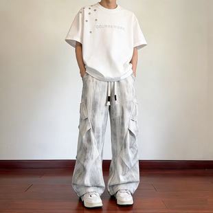 T恤搭配牛仔裤 夏季 潮流短袖 酷帅套装 高街两件套 男生美式