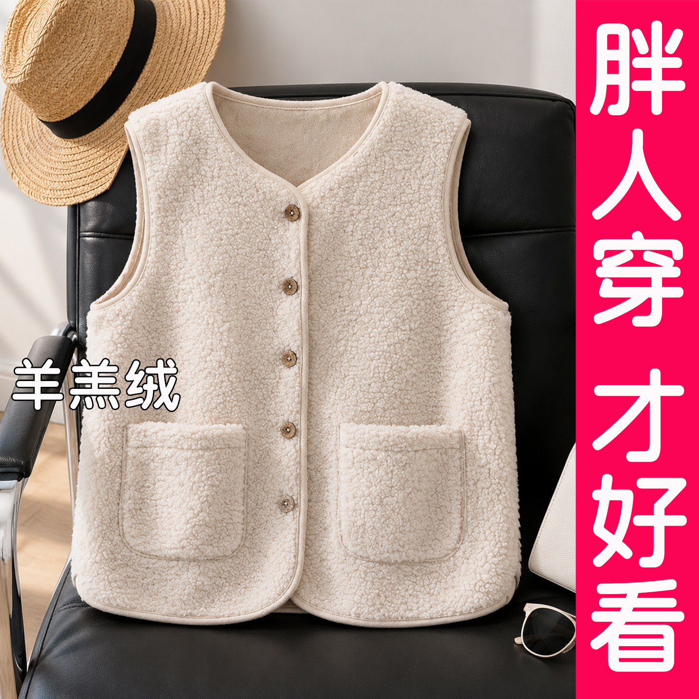 大码百搭羊羔毛绒马甲女宽松坎肩马夹背心外套无袖上衣胖mm春秋冬