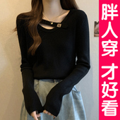 打底衫 大码 慵懒风软糯毛衣女秋冬内搭外穿套头宽松针织衫 胖mm上衣