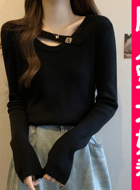 大码慵懒风软糯毛衣女秋冬内搭外穿套头宽松针织衫打底衫胖mm上衣