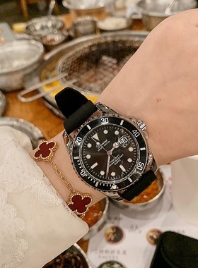 2024年新款正品蒂米妮绿色橡胶表带女士手表气质潮流时尚女表日历