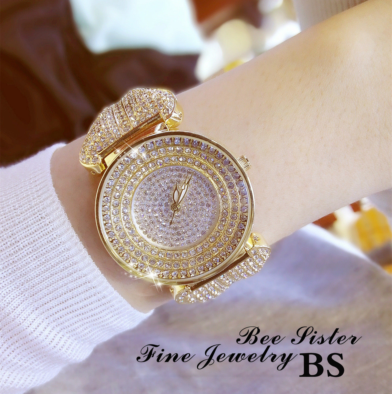 正品BS新款热销手表高档大表盘满钻水钻石英时尚潮流百搭防水女表