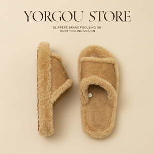 远港高级感皮革棉拖鞋女秋冬天室内居家保暖加绒厚底可外穿毛拖鞋