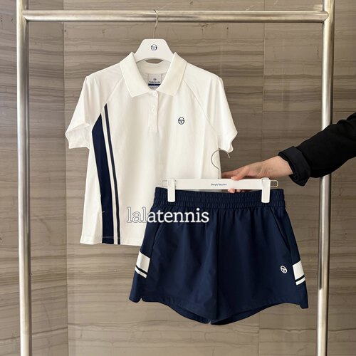 韩代 女士SergioTacchini复古风网球运动梭织Polo衫5英寸短裤套装