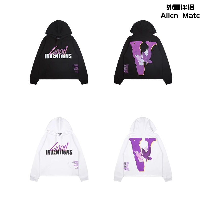 外星伴侣VLONE x NAV美版联名鸽子印花加绒连帽卫衣男陈冠希帽衫