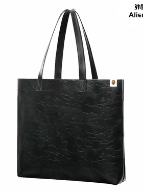 外星伴侣BAPE日本杂志附录PU皮质浮雕猿人头LOGO单肩手提包托特包