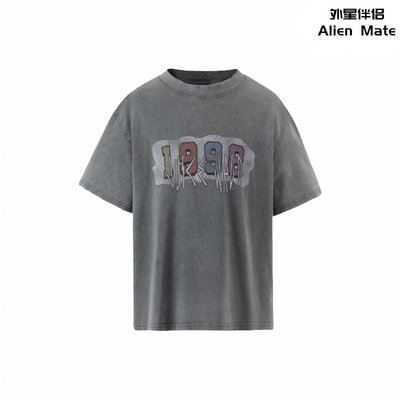 外星伴侣Juice WRLD 25SS新款数字印花水洗做旧街头短袖T恤