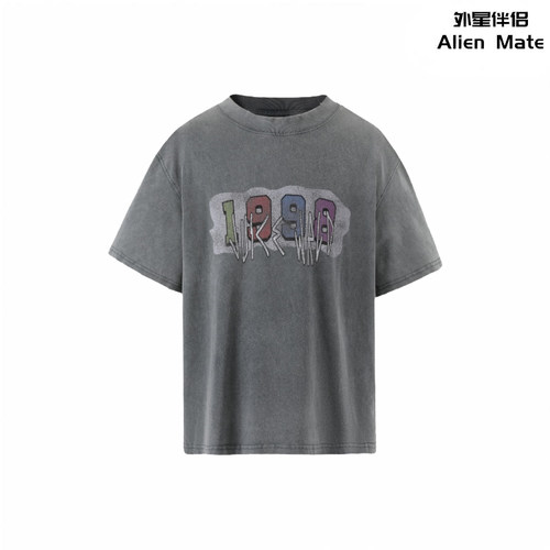 外星伴侣Juice WRLD 25SS新款数字印花水洗做旧街头短袖T恤