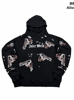 Juice WRLD REVOLVER DESTRUCTION HOODIE手枪破坏套头卫衣帽衫