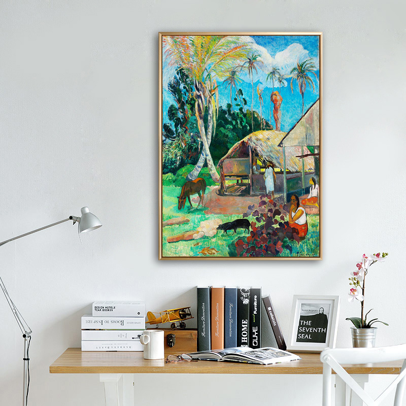 blue eye高更油画挂画树下的人电表箱成品装饰画现代客厅卧室酒店