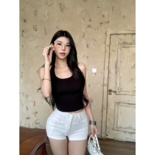 黑色挂脖绑带吊带背心女夏季设计感多穿法打底衫辣妹修身短款上衣