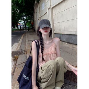 宅女家性感辣妹橙色圆点背心吊带女装夏季小众气质宽松无袖上衣
