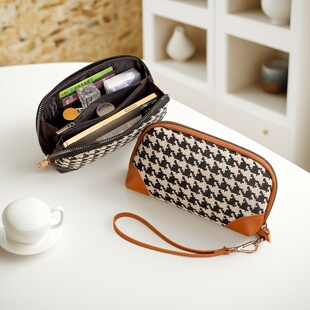 新款千鸟格手拿包女大容量撞色钱包可放手机气质手腕包长款钱包