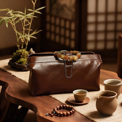 首饰袋 复古手工水晶手串收纳包随身核桃收纳袋TGL牛皮文玩收纳包