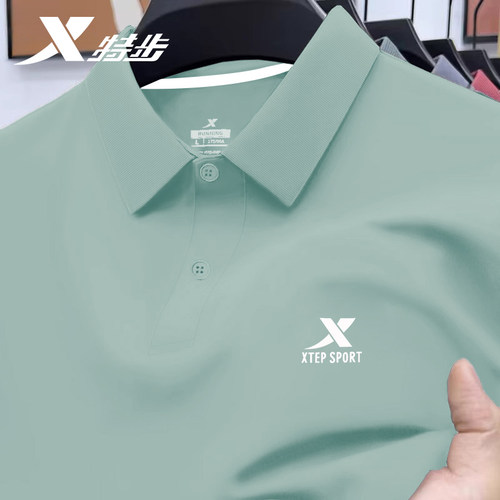 特步运动polo衫男款纯色短袖