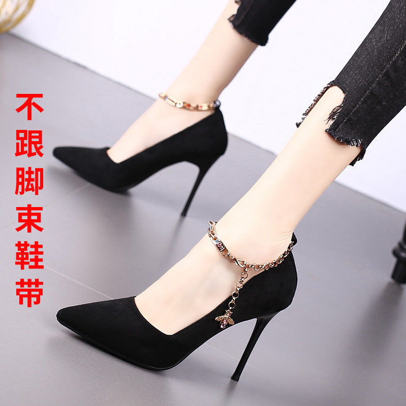 镶钻带钻单鞋绕脚脖子鞋带束鞋