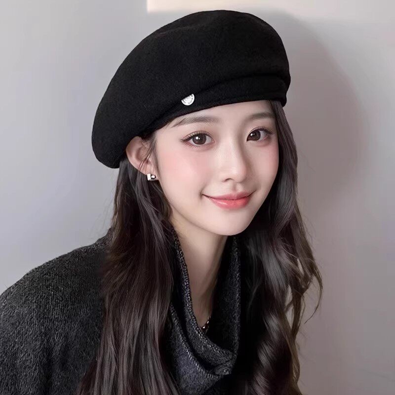 2025新款羊毛呢贝雷帽女秋冬季显脸小蓓蕾帽子气质覆古百搭画家帽