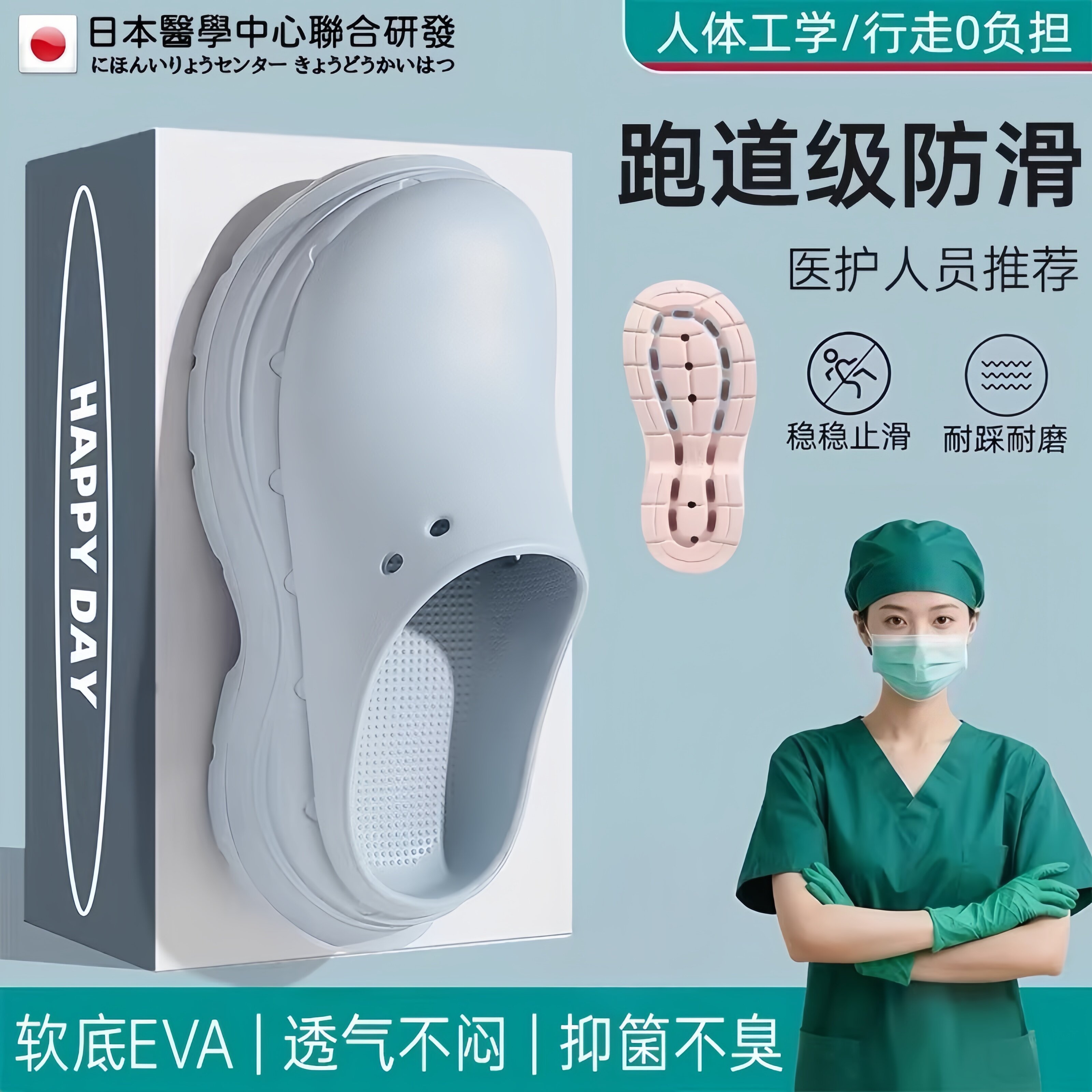 日本防滑洞洞鞋增高厚底女夏季2026新款手术室拖鞋防臭脚踩屎感GW