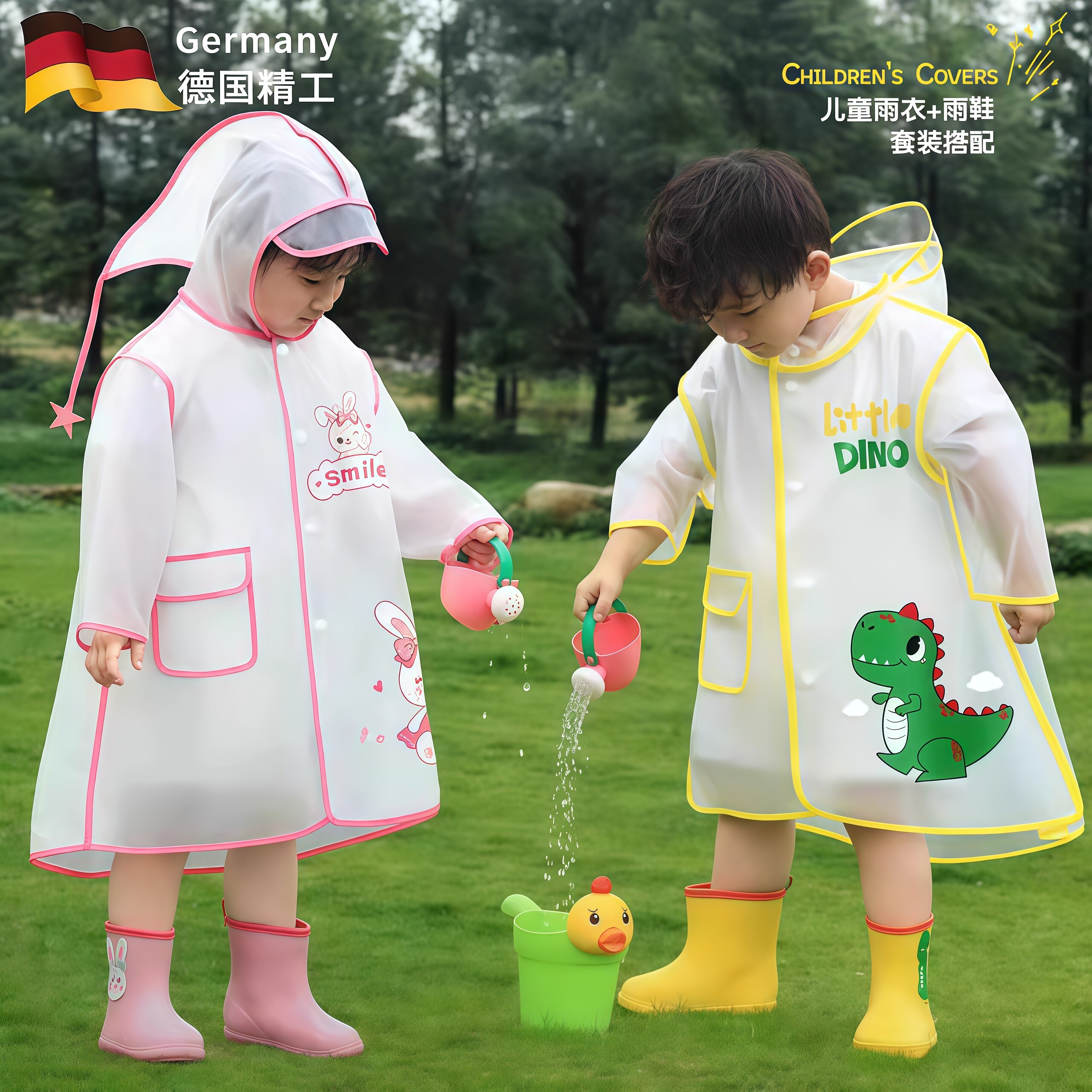 德国儿童雨衣男童女童1岁半2岁宝宝雨靴鞋套装幼儿园小孩专用雨披