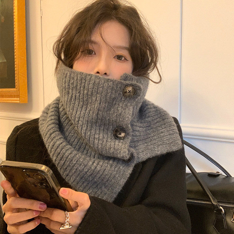 小红书同款针织套头围脖高领加厚保暖纽扣围巾秋冬纯色护颈假领子