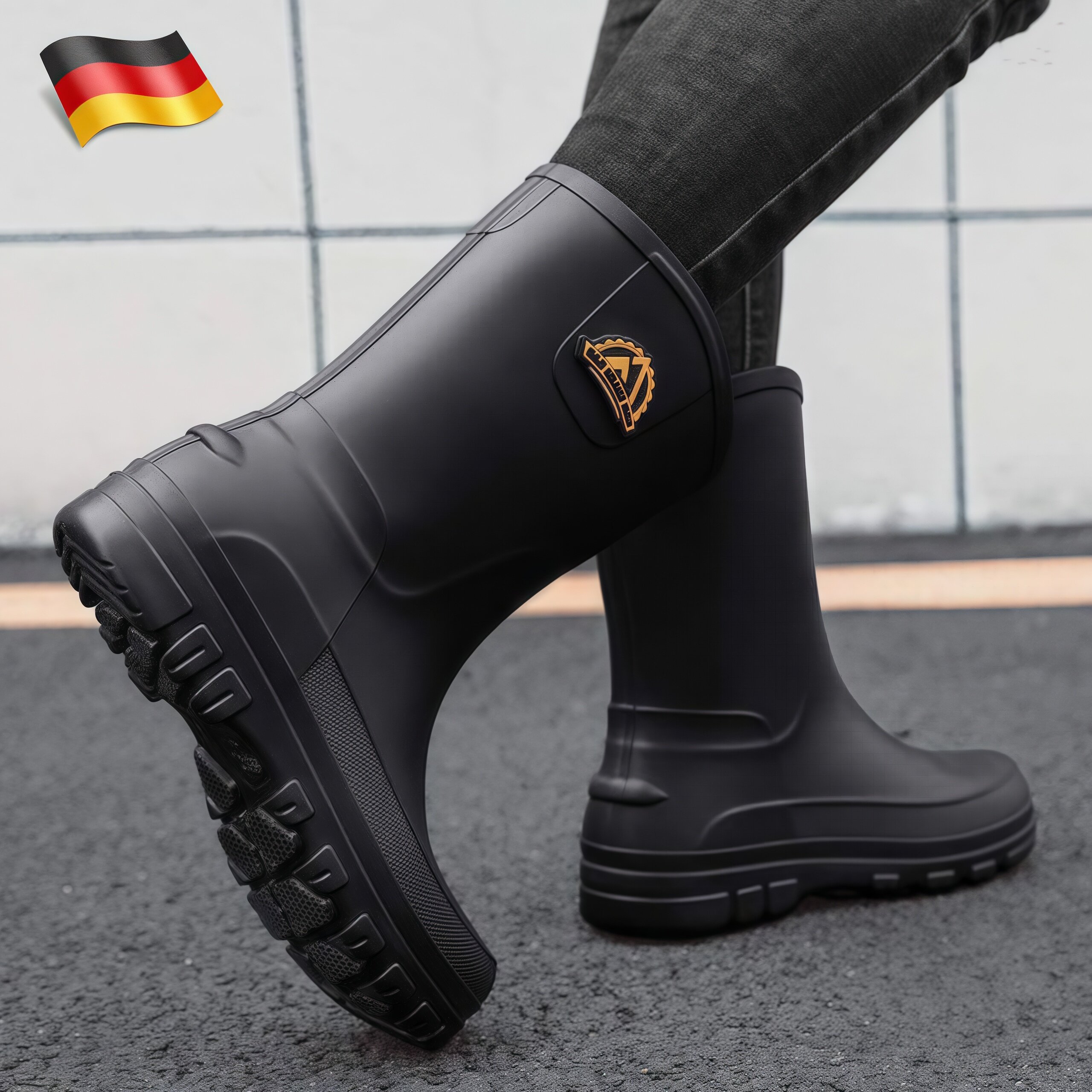 德国雨鞋外卖骑手专用男款防滑中筒防水雨靴男士新型水鞋胶鞋防臭