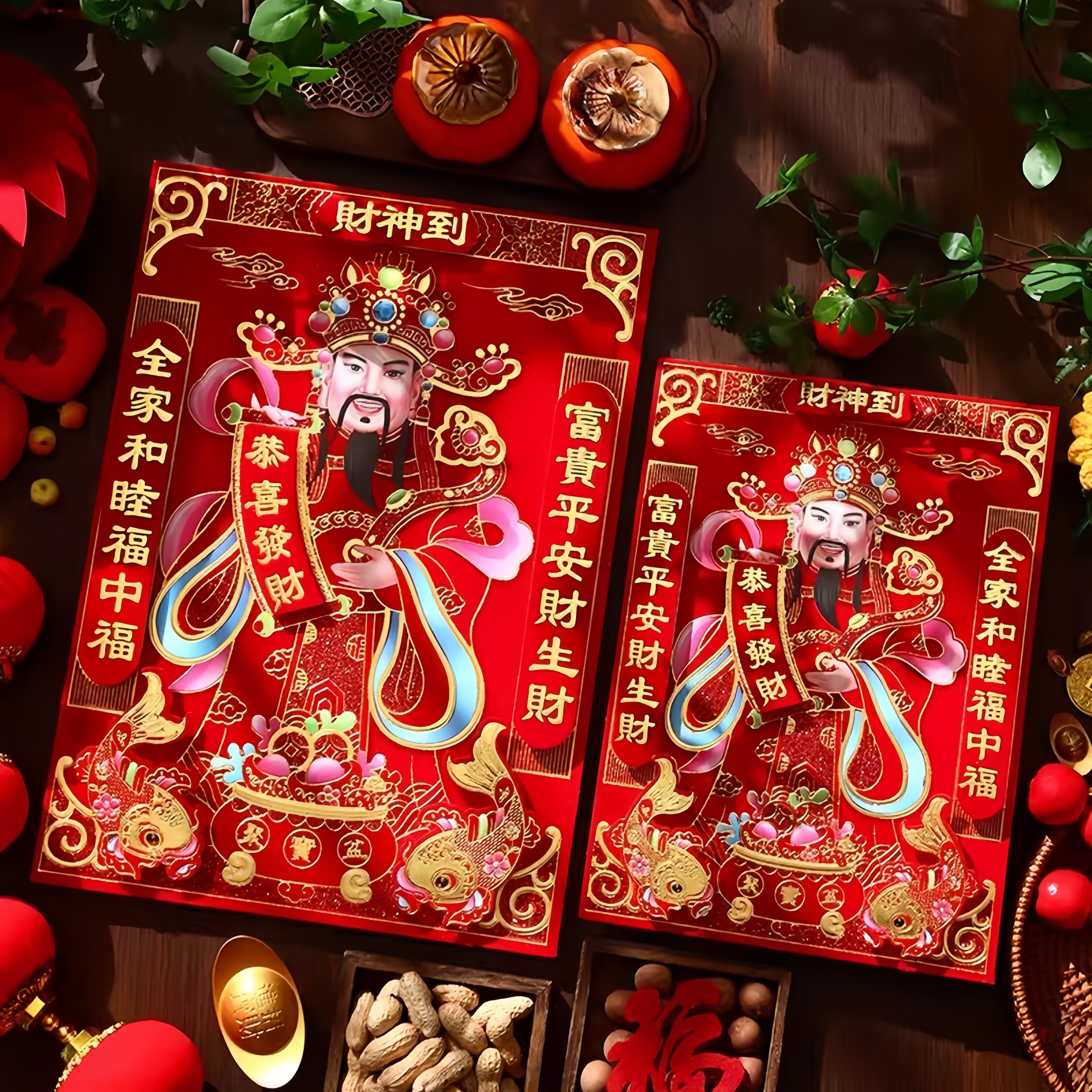 福字贴财神爷黏贴墙绒布2026新款装饰品新年过年门神贴纸大门年画