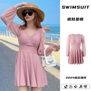 ins风少女高级感泡温泉泳装 连体保守遮肉显瘦韩版 裙式 泳衣女夏季