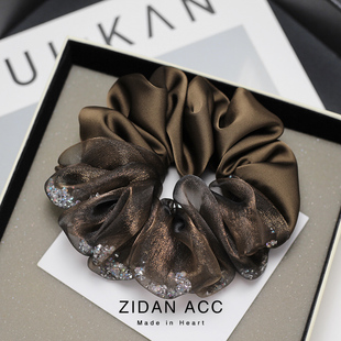 网纱拼接藏钻扎头发大肠发圈女头绳高级感头花丸子头发饰2026新款