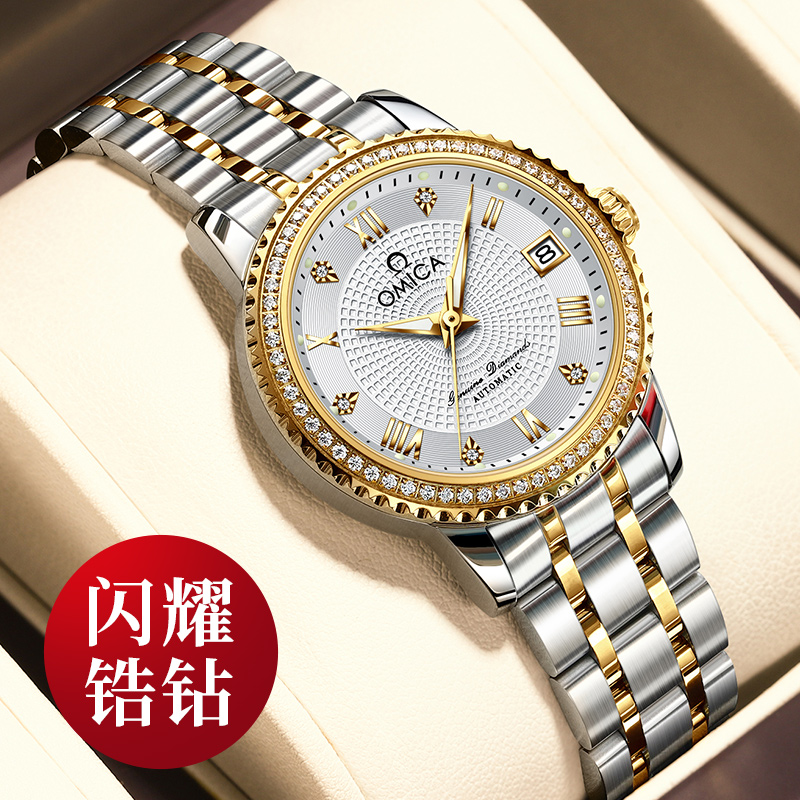官方网店时尚瑞士正品手表女士全自动机械表防水夜光时尚真钻腕表