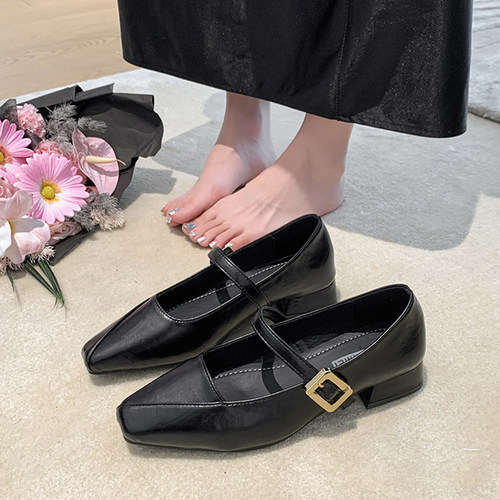 夏款法式玛丽珍鞋女2026年春季新款浅口方头粗中跟配裙子浅0509d