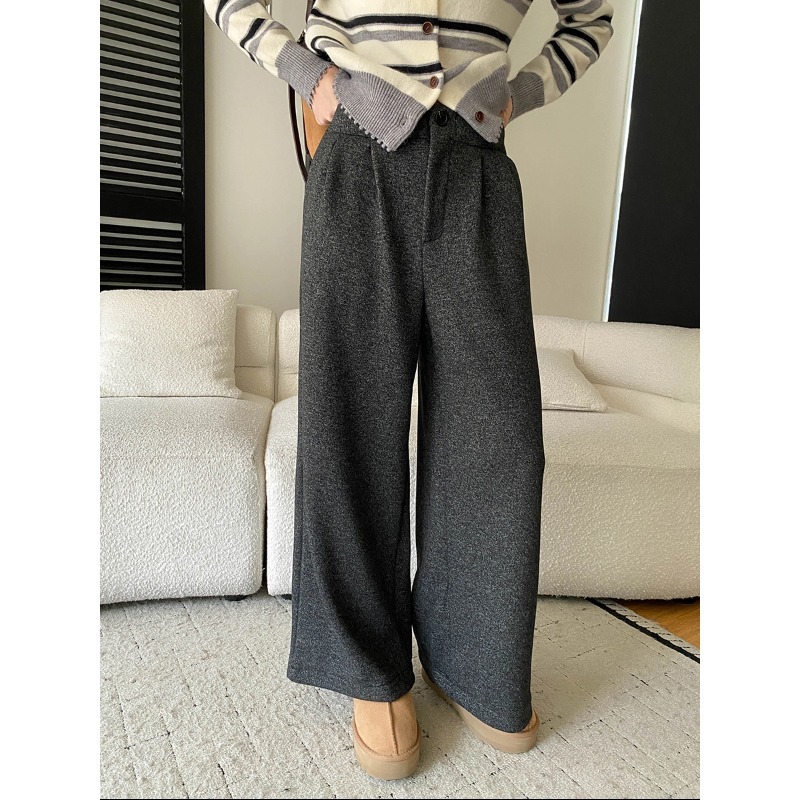 韩单高品加绒直筒裤女阔腿裤女2025新款垂感松紧高腰显瘦休闲裤女