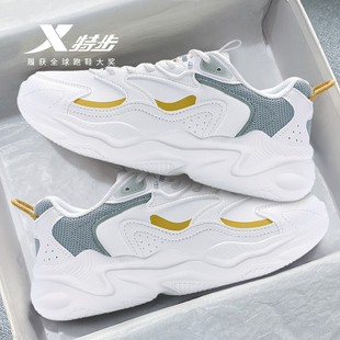 防水减震软底休闲户外跑鞋 特步女鞋 女款 女2025秋皮面老爹鞋 运动鞋