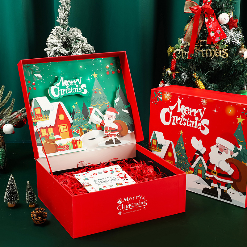 2025款圣诞节礼盒包装盒苹果盒平安夜红色礼品盒大号杯子围巾空盒