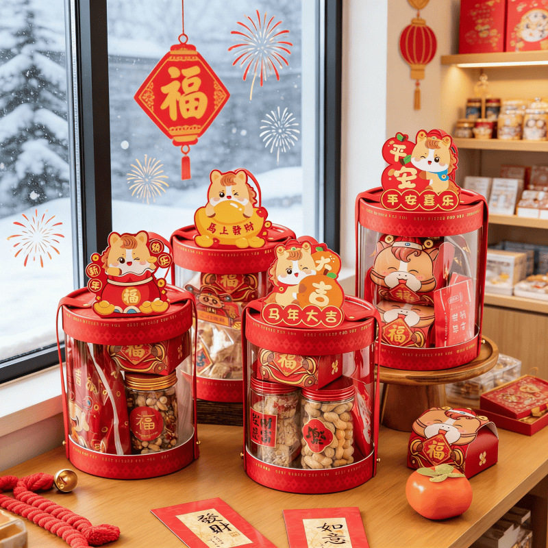 2026款马年饼干年货特产包装盒春节熟食糖果送礼国风抱抱桶礼品盒,节庆用品/礼品,创意礼盒/礼品套组,淘宝优惠券,粉丝福利购,淘宝优惠卷