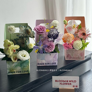 新款 礼盒纸质花篮diy花艺插花盒花束手提袋花盒 520鲜花手提袋包装