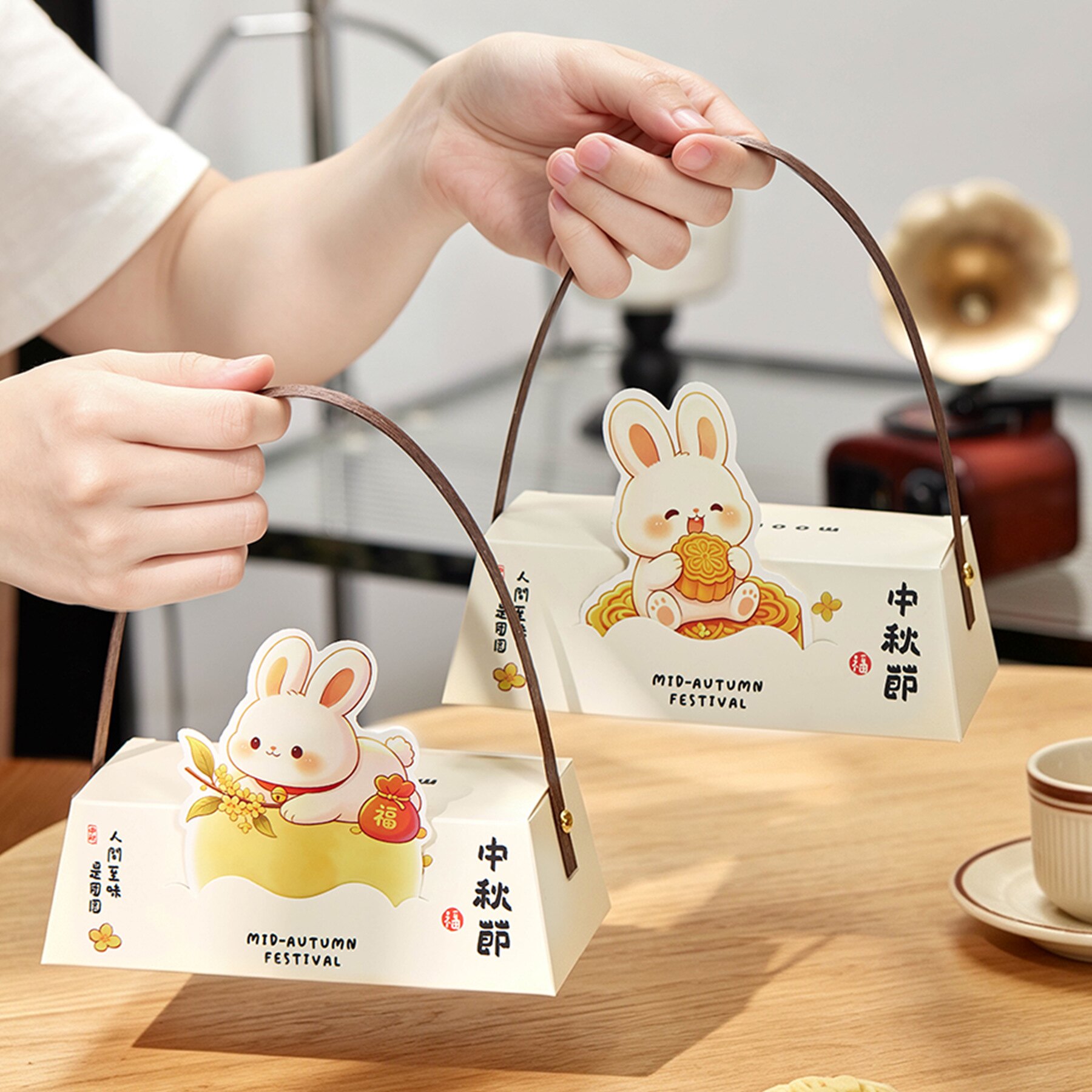 2026新款中秋节卡通2粒幼儿园月饼包装盒4粒80克烘焙冰皮糕点礼盒