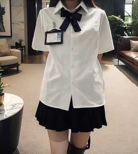 学院风基础款 馒子酱JK制服白色短袖 衬衫 女夏季 衬衣翻领宽松上衣