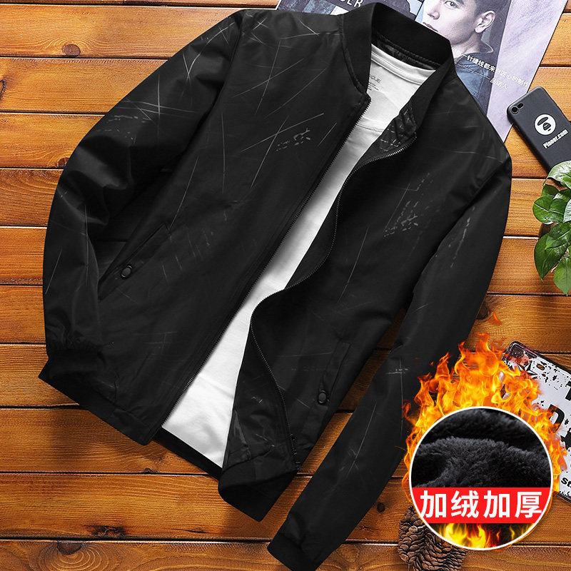 秋冬男士加绒加厚迷彩夹克外套韩版青年立领棒球服保暖茄克衫风衣